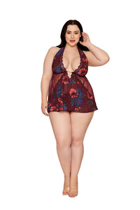 Dreamgirl Plus Size Floral Cherry Lacquer Babydoll & G-String Lingerie Dreamgirl