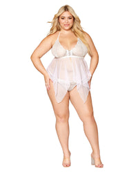 Dreamgirl Plus Size Lace and Mesh Babydoll and G-string Set Babydoll Dreamgirl 
