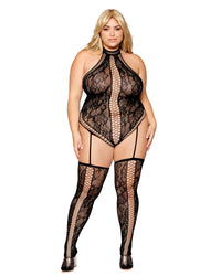 Dreamgirl Plus Size Lace Teddy Bodystocking with Thigh High Stockings Bodystocking Dreamgirl