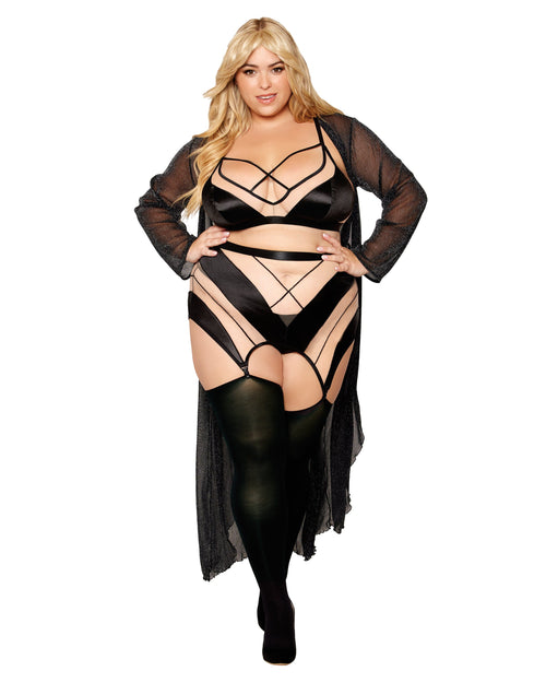 Dreamgirl Plus Size Sheer Panel Bralette, Garter Skirt, and G-String Set BRALETTE AND THONG Dreamgirl 
