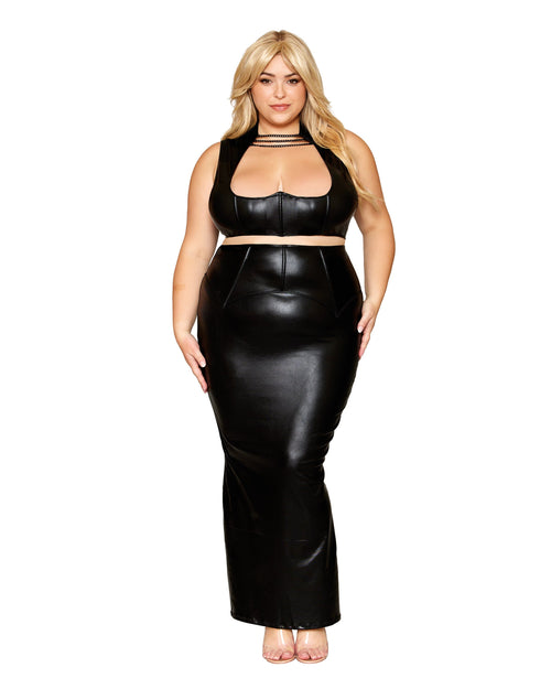 Dreamgirl Plus Size Stretch Faux-Leather and Eyelash Lace Bra and Garter Panty Set Bra Set Dreamgirl 