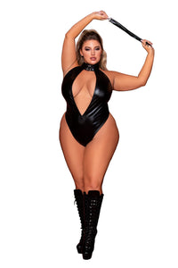 Dreamgirl Plus Size Stretch Faux-Leather Halter Teddy with Studded Collar & Flogger Accessory Teddy Dreamgirl 