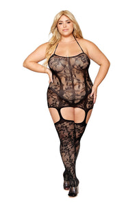 Dreamgirl Plus Size Triniad Gartered Bodystocking Bodystocking Dreamgirl One Size Queen Black 