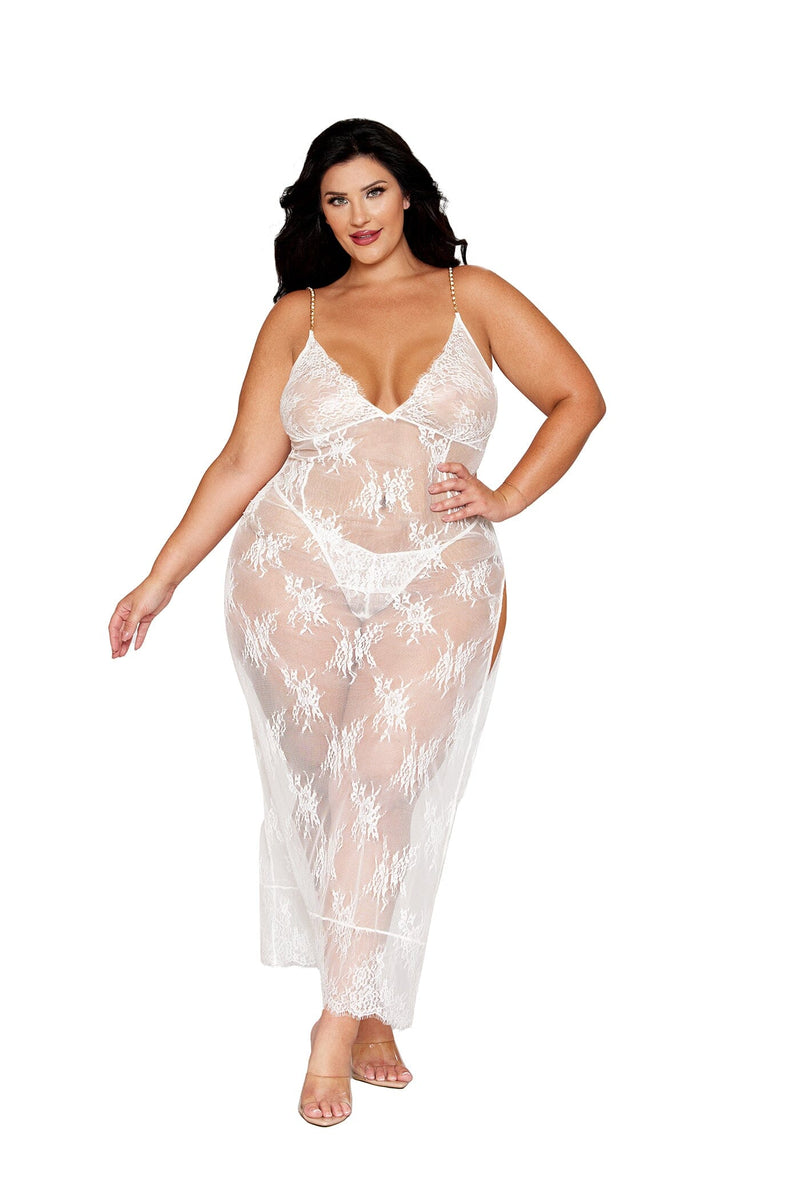 Dreamgirl Plus White Gown & G-String Lingerie Dreamgirl 