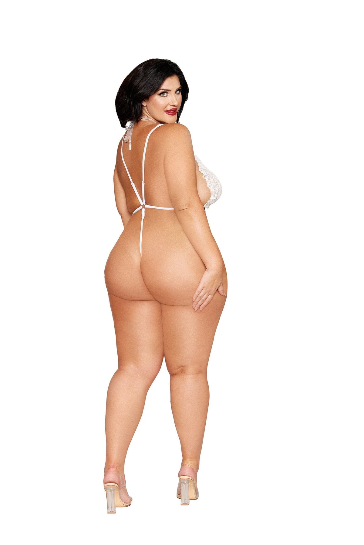 Dreamgirl Plus White Teddy & Harness Lingerie Dreamgirl