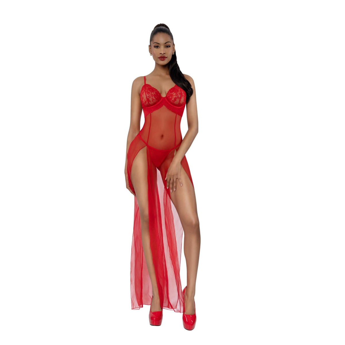 Dreamgirl Romance Lace-Trim Gown 2-Pc Set Lingerie Dreamgirl 