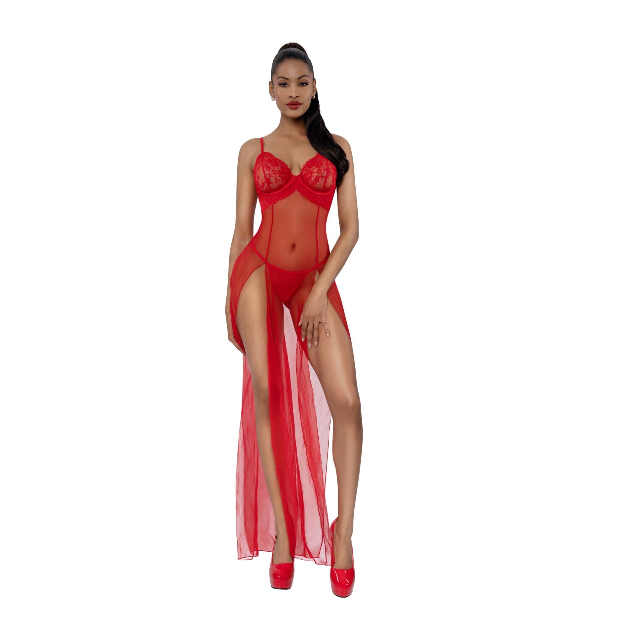 Dreamgirl Romance Lace-Trim Gown 2-Pc Set Lingerie Dreamgirl 