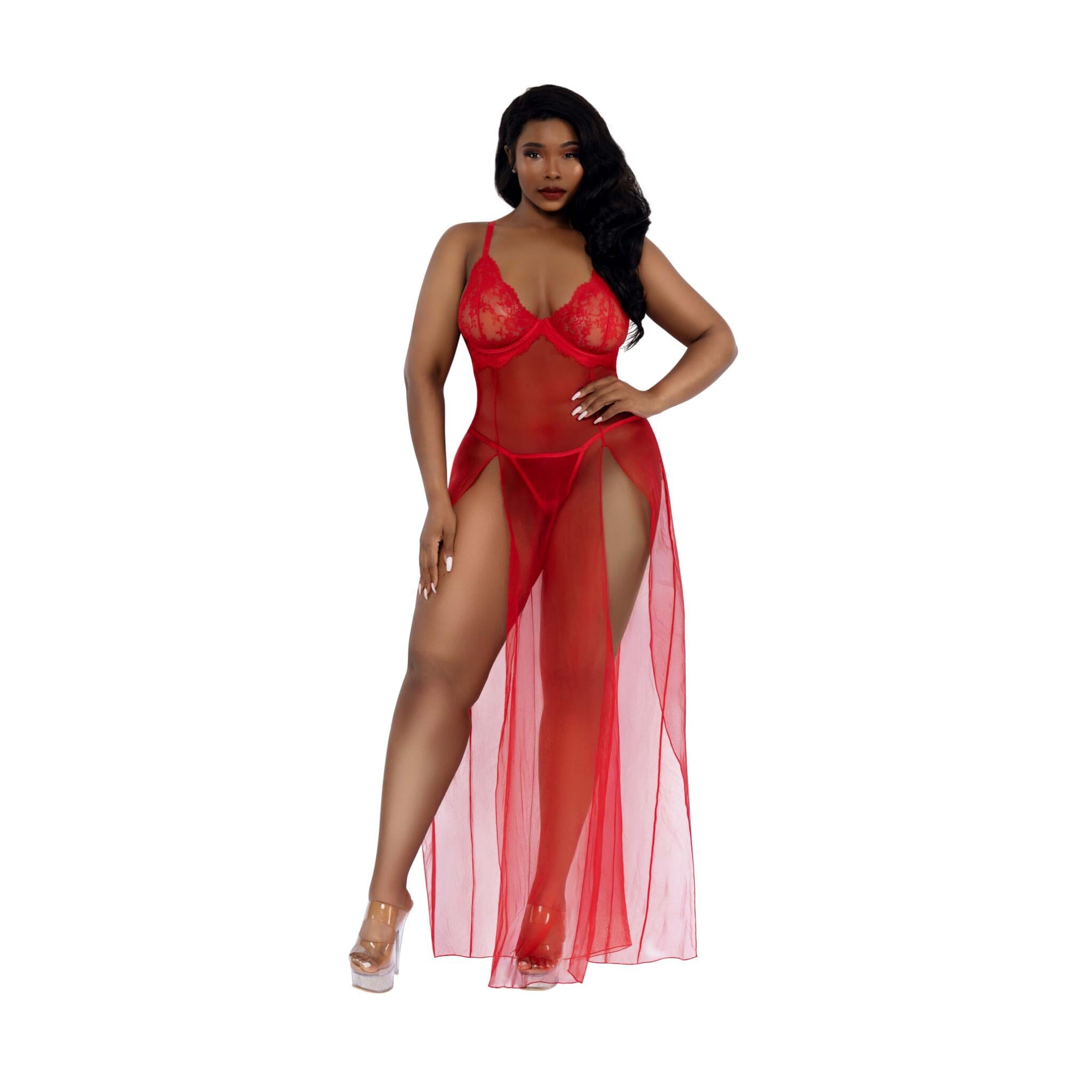 Dreamgirl Romance Lace-Trim Gown 2-Pc Set Lingerie Dreamgirl 