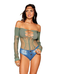Dreamgirl Seamless Long Sleeve Teddy with Removeable Gold Halter Chain Teddy Dreamgirl 