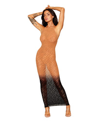 Dreamgirl Seamless Zebra Knit Design Bodystocking Gown with Two-Tone Ombre Color Bodystocking Dreamgirl