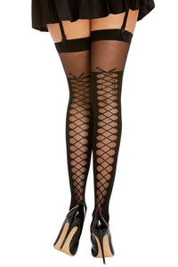 Dreamgirl Sheer Thigh High Stockings with Knitted Lace-Up Boot Thigh Highs Dreamgirl One Size Black 