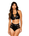 Dreamgirl Stretch Faux-Leather and Eyelash Lace Bra and Garter Panty Set Bra Set Dreamgirl 