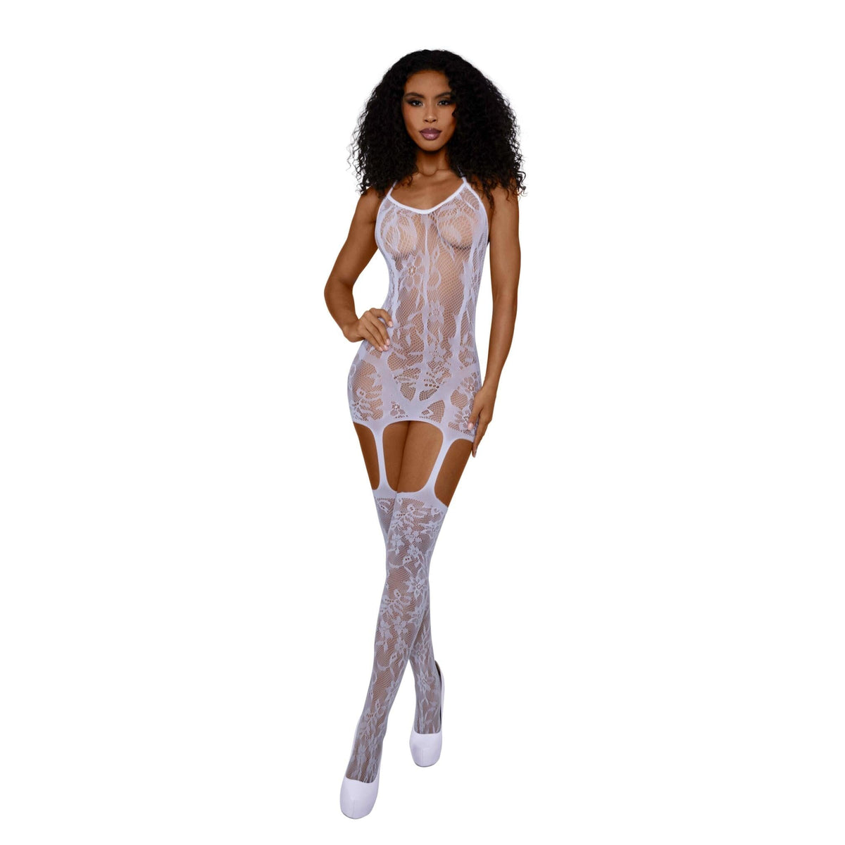 Dreamgirl Triniad Gartered Bodystocking Bodystocking Dreamgirl One Size White 