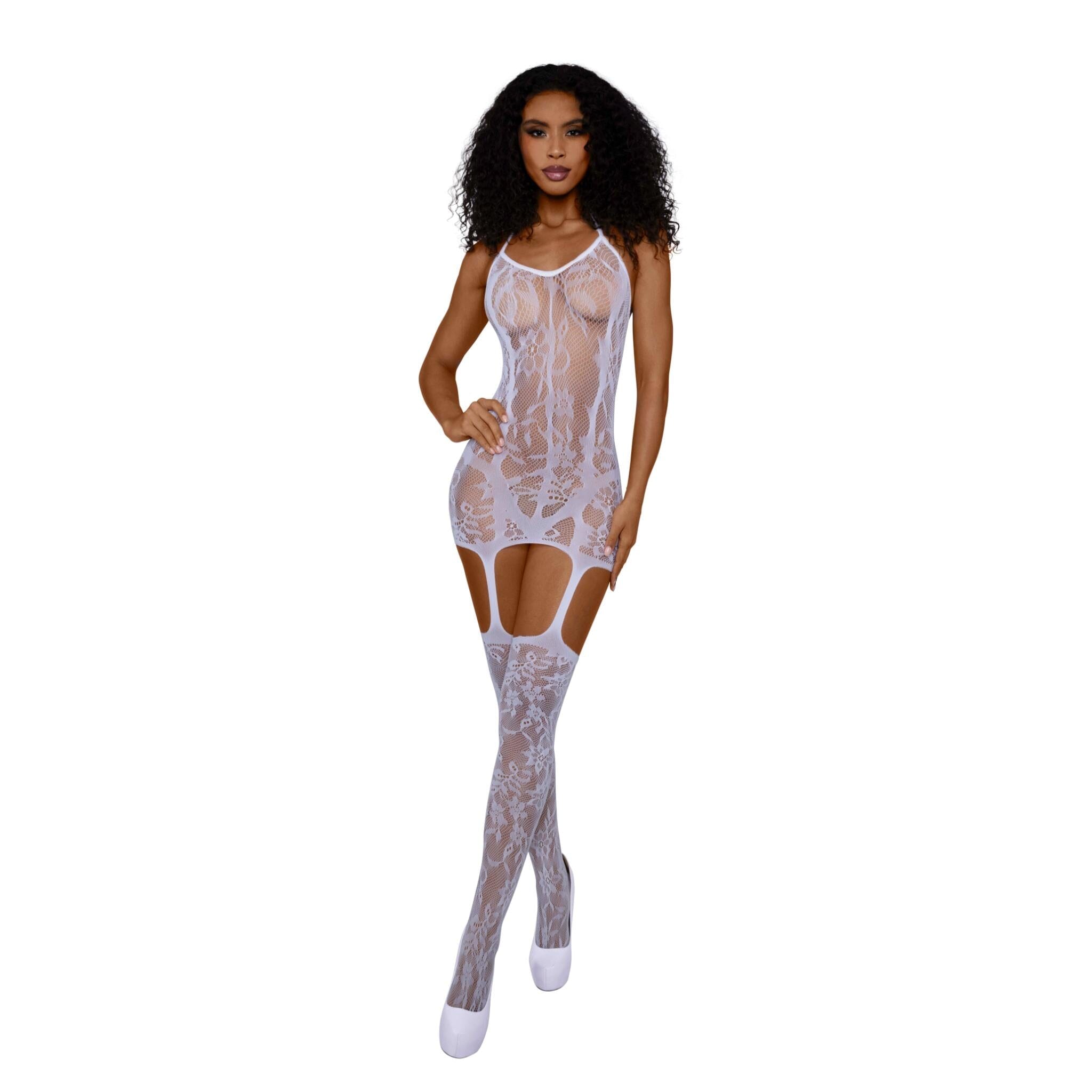 Dreamgirl Triniad Gartered Bodystocking Bodystocking Dreamgirl One Size White 