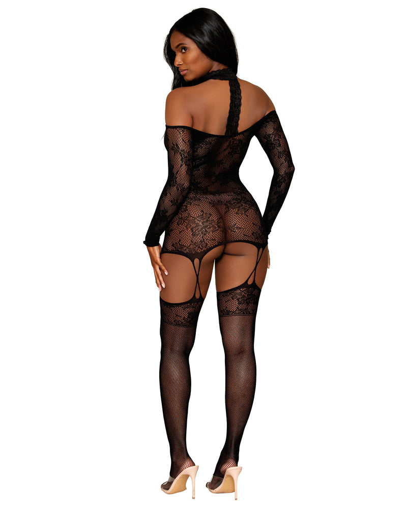 Dreamgirl Women's Lace Patterned Knit Garter Dress with Stockings Dreamgirl 