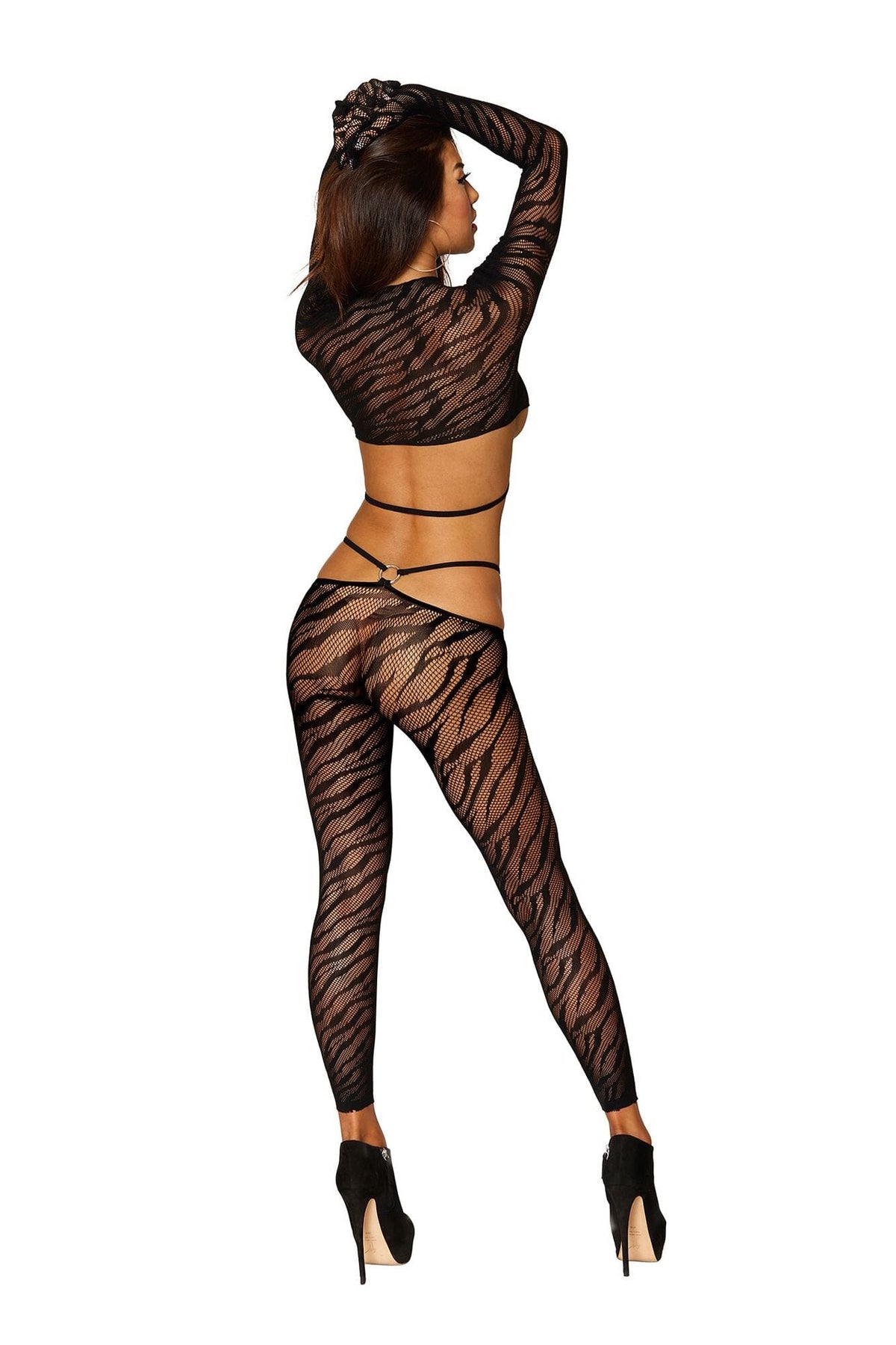Dreamgirl Zebra Fishnet 2-Piece Strappy Bodystocking Set Lingerie Dreamgirl 