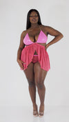 Metallic Sparkle Mesh and Stretch Vinyl Babydoll and G-string Set