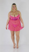 Delicate Corded Eyelash Lace and Stretch Velvet Babydoll and G-string Set