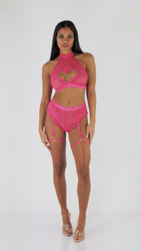 Stretch Lace Bralette and Garter Panty Set