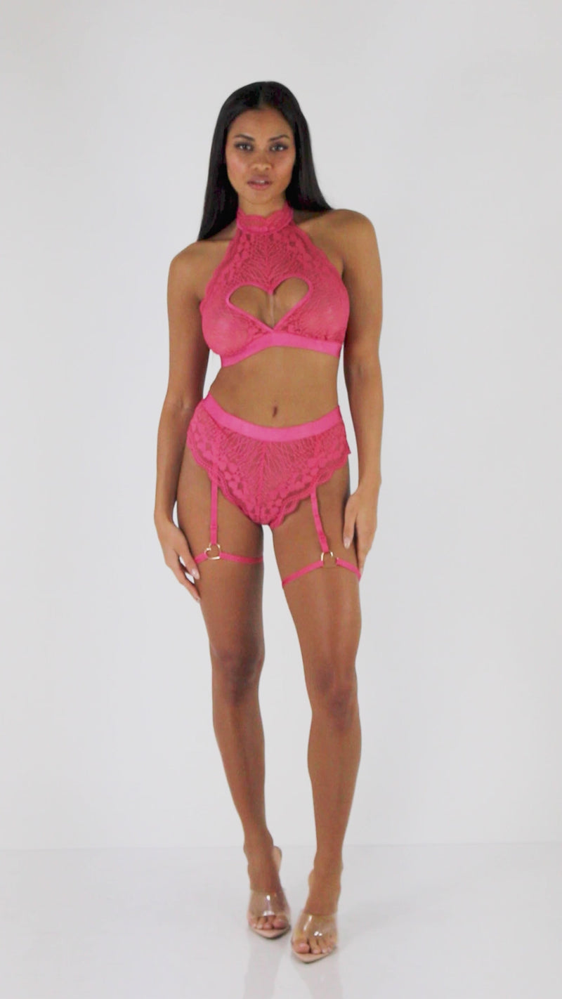 Stretch Lace Bralette and Garter Panty Set