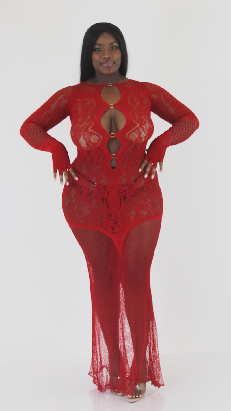 Floral Lace Pattern Bodystocking Gown