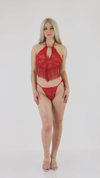 Heart Embroidered Lace Camisole and G-String Set