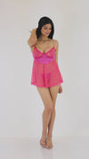 Delicate Corded Eyelash Lace and Stretch Velvet Babydoll and G-string Set