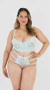Dreamgirl Embroidery and mesh long-line bra and G-string set