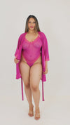 Dreamgirl Plus Size Stretch Mesh Teddy and Robe Set with Lace Trim Det