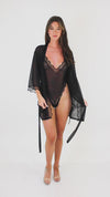 Dreamgirl Stretch mesh teddy and robe set with lace trim details
