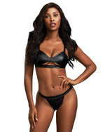 3-Piece Chiffon Robe Faux Leather Bralette Thong Set Robe Dreamgirl International 