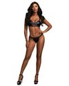 3-Piece Chiffon Robe Faux Leather Bralette Thong Set Robe Dreamgirl International 