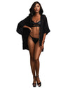 3-Piece Chiffon Robe Faux Leather Bralette Thong Set Robe Dreamgirl International 