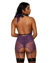 3-piece lace and fishnet garter slip, elastic harness and matching G-string set Lingerie Dreamgirl 