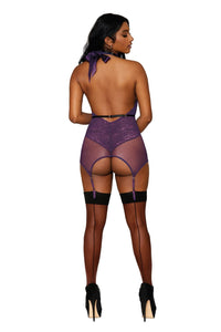 3-piece lace and fishnet garter slip, elastic harness and matching G-string set Lingerie Dreamgirl 