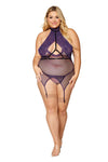 3-piece lace and fishnet garter slip, elastic harness and matching G-string set Lingerie Dreamgirl International 