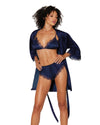 3-piece satin robe, bralette, and panty set with eyelash lace trims Lingerie Set Dreamgirl International 