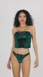 Dreamgirl Stretch Velvet Corset and Panty Set with Lace Accents