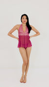 Dreamgirl Gold Foiled Lace and Heart Mesh Babydoll with Matching G-string
