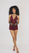 Dreamgirl Novelty stretch mesh and delicate venise embroidery babydoll and matching G-string set