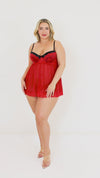 Dreamgirl Plus Size Contrast Lace Overlay Babydoll