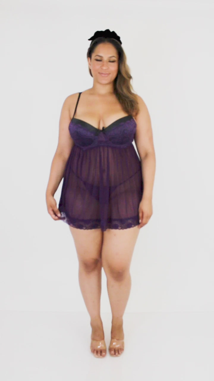 Dreamgirl Plus Size Contrast Lace Overlay Babydoll