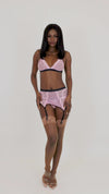 Dreamgirl Flocked Heart Mesh and Lace 3 Piece Garter Set