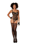 Allover leopard lace and fishnet bustier and matching G-string set LINGERIE BUSTIER Dreamgirl International 