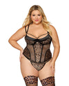 Allover leopard lace and fishnet bustier and matching G-string set LINGERIE BUSTIER Dreamgirl International 