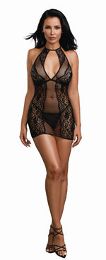 Baby Fishnet and Lace Halter Chemise with Matching G-String Chemise Dreamgirl International 