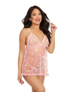 Babydoll & G-String Lingerie Set with Sequin Hearts & Ruffle Detail Dreamgirl International 