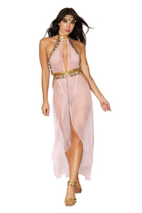 Belly-dancer themed teddy with attached open-front long skirt and coin trim headdress lingerie Dreamgirl International 