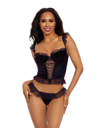 Bustier & Thong Set with Ruffle & Lace-Up Detail Dreamgirl International 