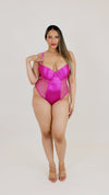 Dreamgirl Plus Size Stretch Satin and Heart Mesh Teddy